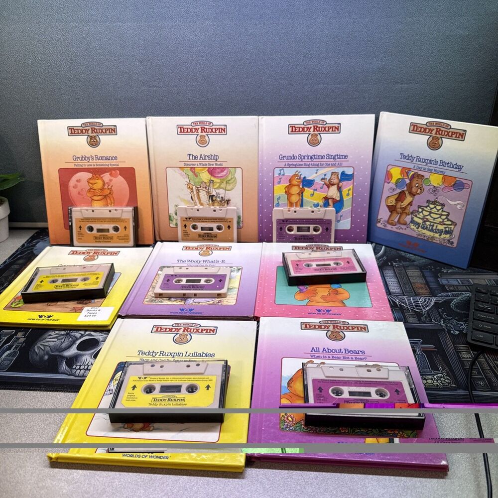 Teddy Ruxpin 9 Books and 8 Cassette Tapes Vintage Worlds of Wonder Titles